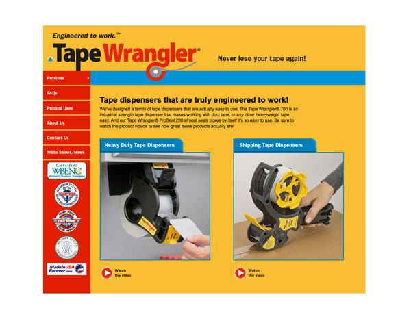 Web site for Tape Wrangler family of products